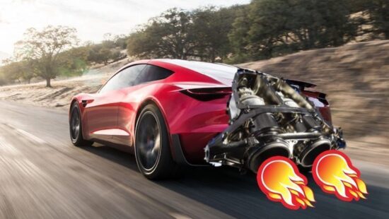 Tesla Roadster vlammen