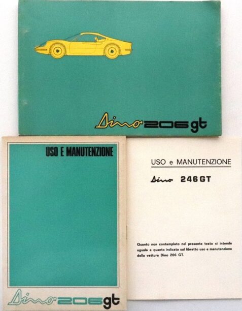 Een driedelig instructieboekje van de Dino 206GT uit 1968 en 1969.