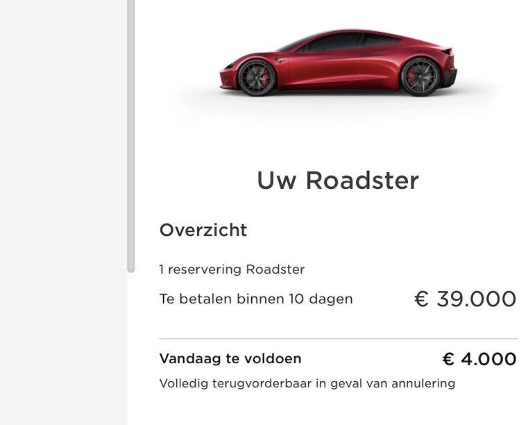 Tesla verwijdert bestelmogelijkheid Roadster Founders Series