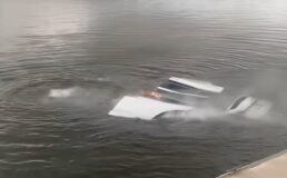 Tesla Model X rijdt in water en vliegt in de fik